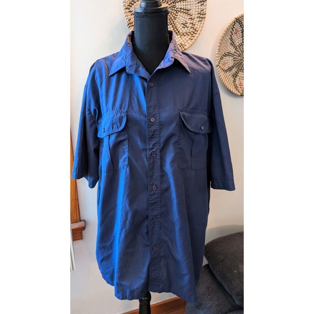 Men's Wells & Morris SS Navy Blue Button Down Shirt Size XL